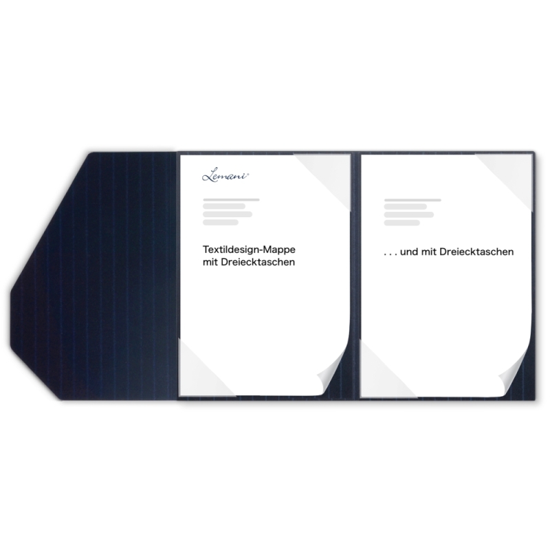 Karton-Mappe mit Nadelstreifen-Design 2-teilig in navy blue mit 2 Seiten Dreiecktaschen und eleganter Verschlusslasche