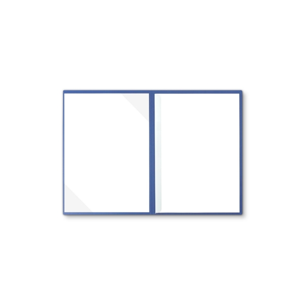 Karton-Mappe mit Lederstruktur 2-teilig in Blau mit Dreiecktaschen und 1 Klemmschiene