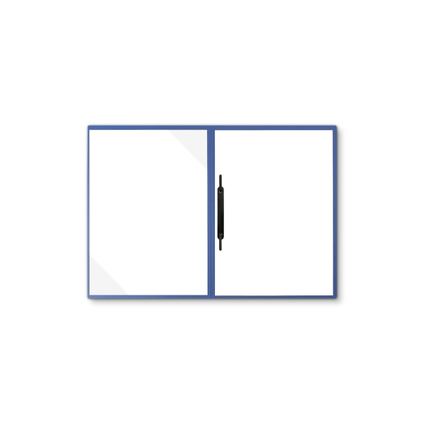Karton-Mappe mit Lederstruktur 2-teilig in Blau mit Dreiecktaschen und 1 Heftstreifen