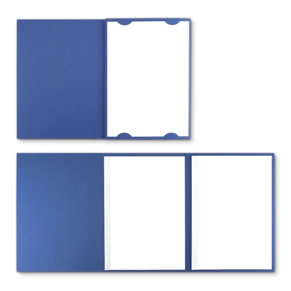 Karton-Mappe mit Lederstruktur 3-teilig in Blau mit Kartoneinschüben und 2 Klemmschienen