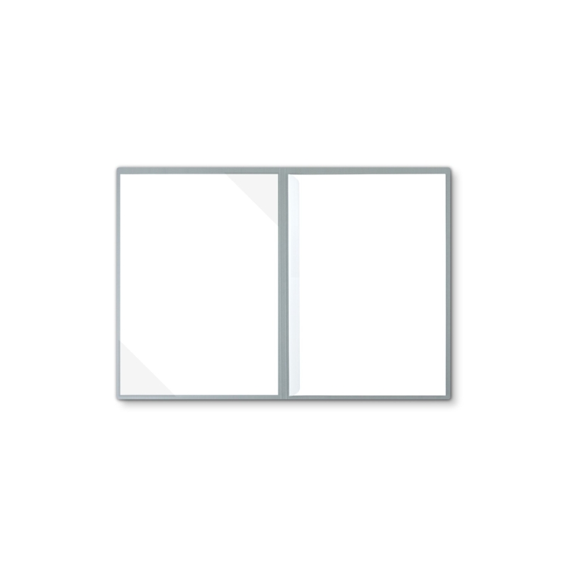 Karton-Mappe mit Lederstruktur 2-teilig in Grau mit Dreiecktaschen und 1 Klemmschiene