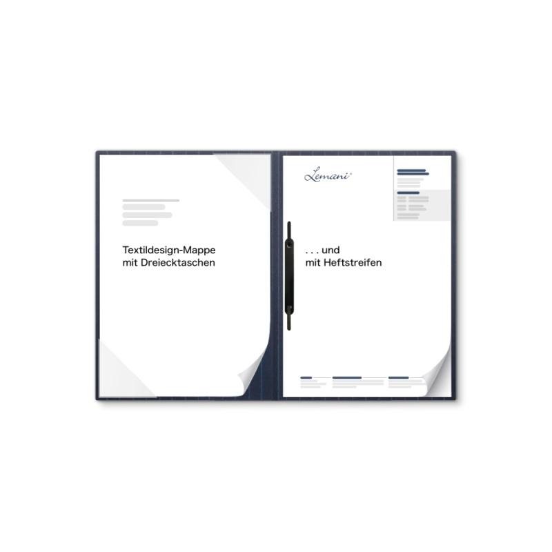 Karton-Mappe mit Nadelstreifen-Design 2-teilig in navy blue mit Dreiecktaschen und 1 Heftstreifen