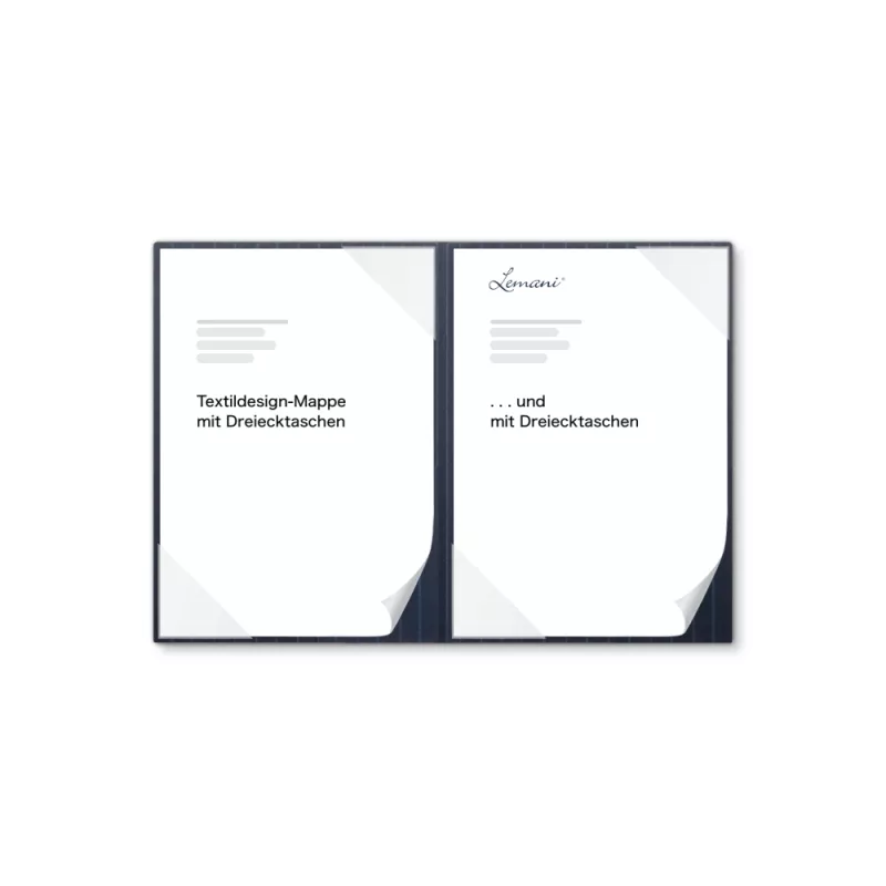Premium Karton-Mappe mit Nadelstreifen-Design 2-teilig in navy blue mit 2 Seiten Dreiecktaschen