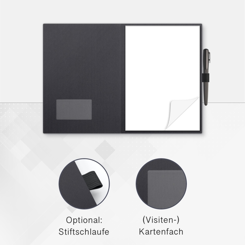 8 Stück Schreibmappen mit Notizblock Lemani® IMPULS Textil-Design
