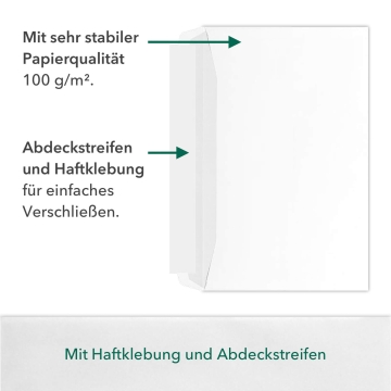 25 Stück C4 Briefumschläge in Weiß, haftklebend mit Abdeckstreifen, mit Fenster