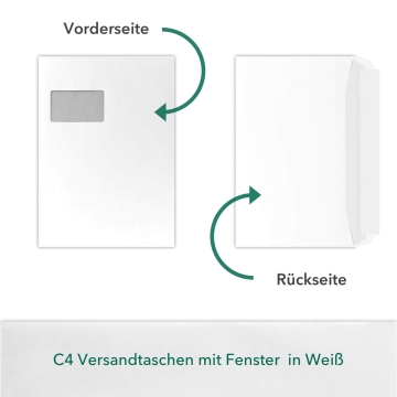 100 Stück C4 Briefumschläge in Weiß, haftklebend mit Abdeckstreifen, mit Fenster