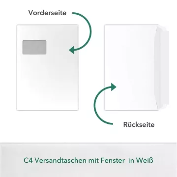 100 Stück C4 Briefumschläge in Weiß, haftklebend mit Abdeckstreifen, mit Fenster