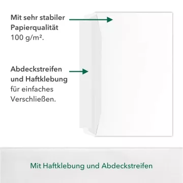 100 Stück C4 Briefumschläge in Weiß, haftklebend mit Abdeckstreifen, mit Fenster