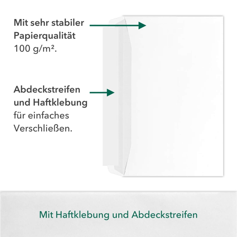 250 Stück C4 Briefumschläge in Weiß, haftklebend mit Abdeckstreifen, mit Fenster