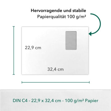 250 Stück C4 Briefumschläge in Weiß, haftklebend mit Abdeckstreifen, mit Fenster