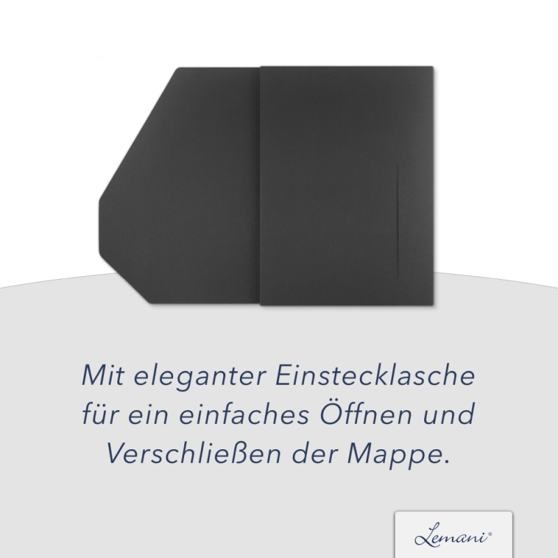 Premium Karton-Mappe 2-teilig in dark grey mit 2 Seiten Dreiecktaschen und eleganter Verschlusslasche