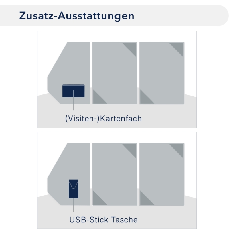 Premium Karton-Mappe mit Nadelstreifen-Design 2-teilig in navy blue mit 2 Seiten Dreiecktaschen und eleganter Verschlusslasche