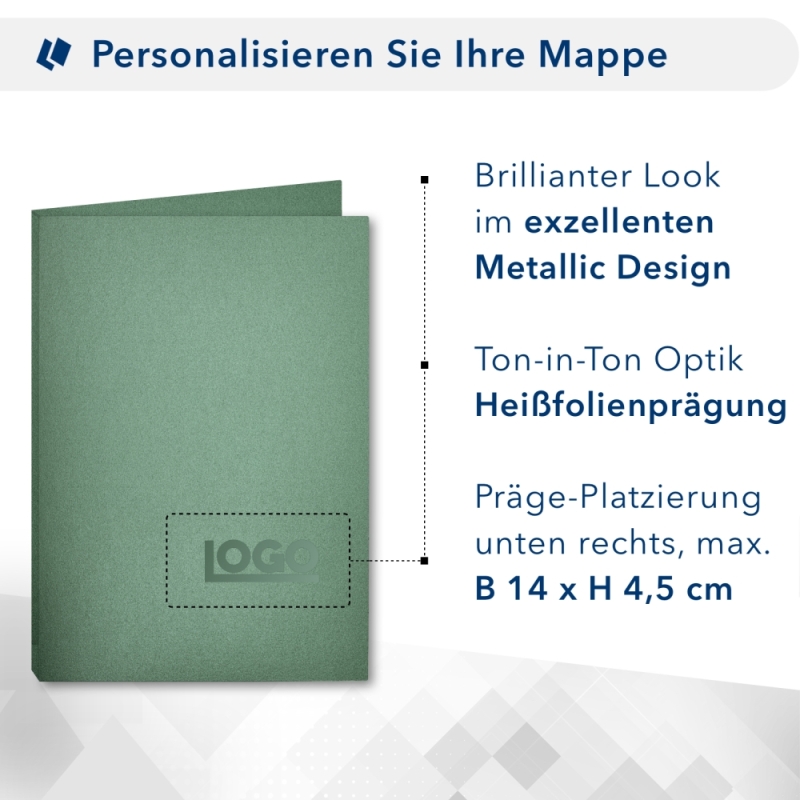 Karton-Mappe mit Metallic-Effekt 1-teilig in Smaragdgrün mit 1 Klemmschiene