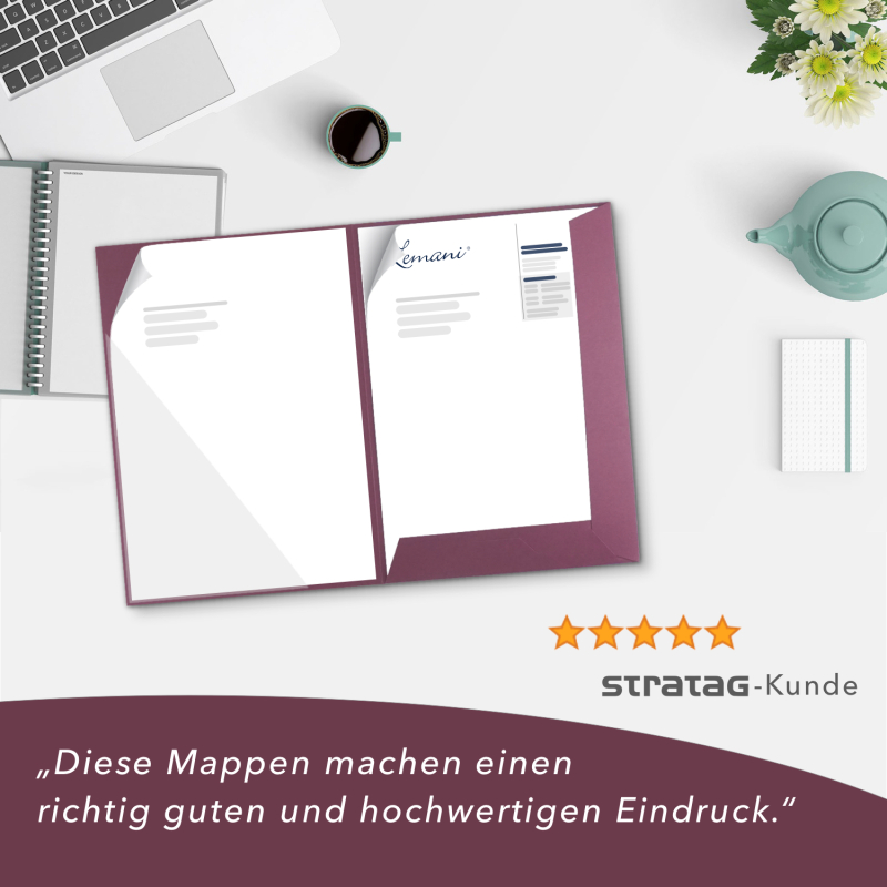Naturkarton-Mappe 2-teilig in Bordeaux mit Laschen und großer Dreiecktasche