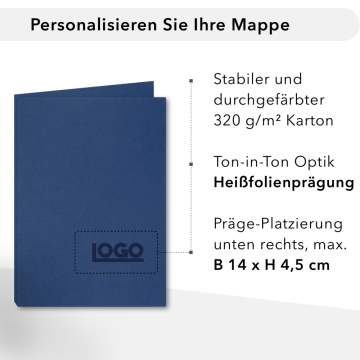 Naturkarton-Mappe 2-teilig in Königsblau mit Laschen und großer Dreiecktasche