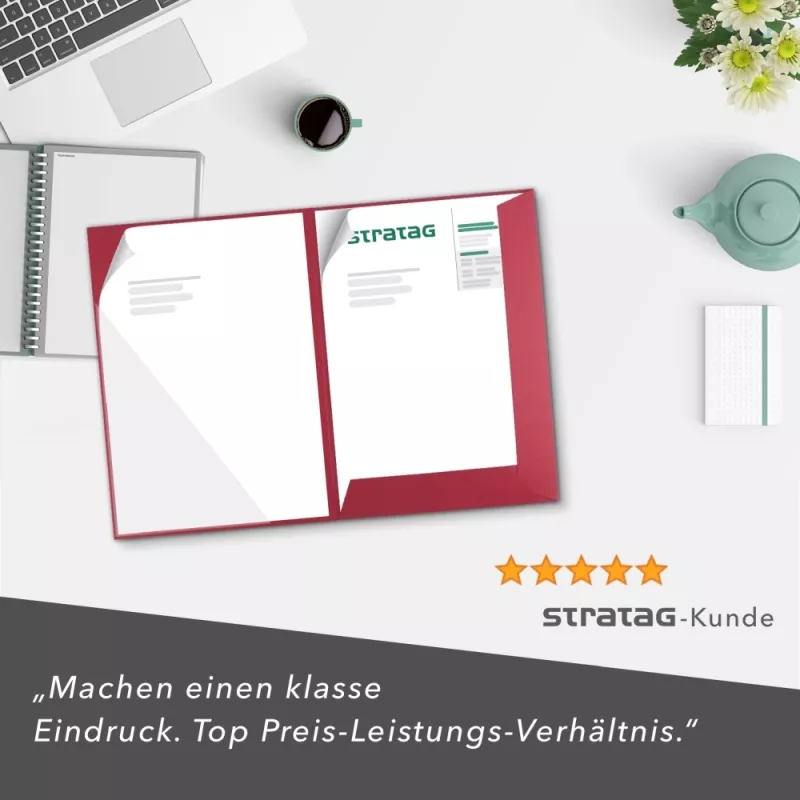 Naturkarton-Mappe 2-teilig in Rubinrot mit Laschen und großer Dreiecktasche