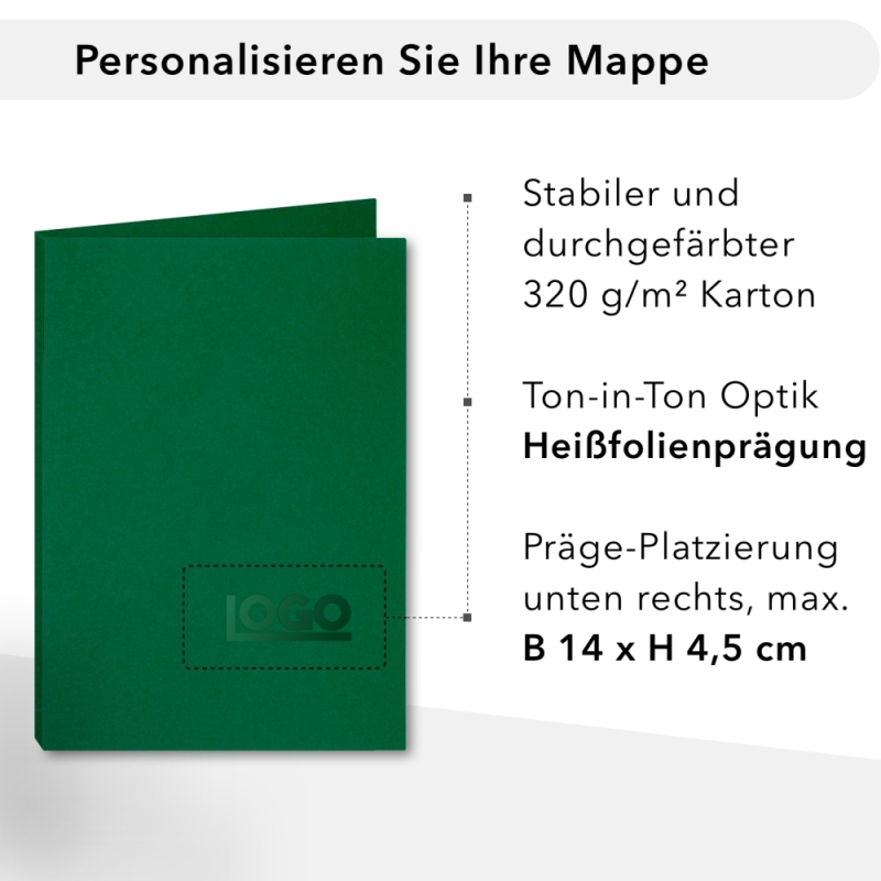 Naturkarton-Mappe 2-teilig in Blattgrün mit Dreiecktaschen und 1 Heftstreifen