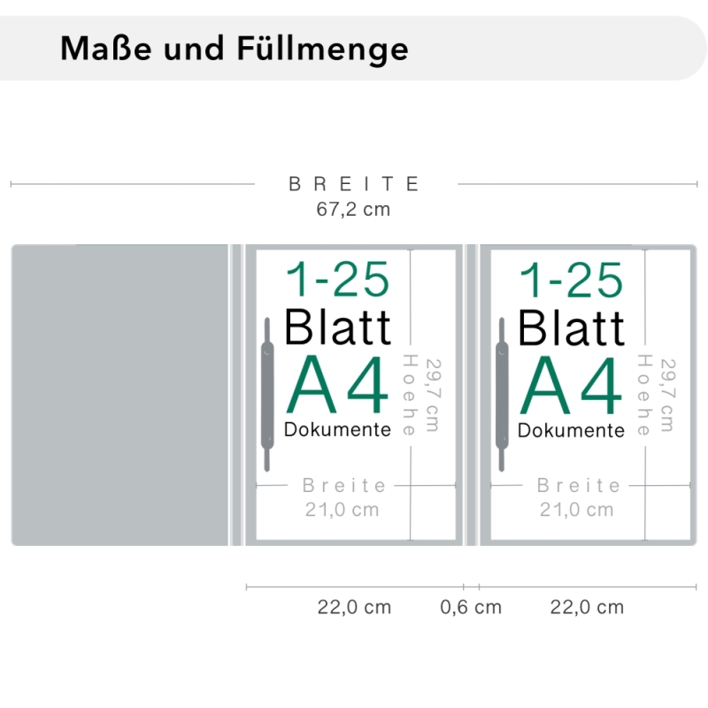 Naturkarton-Mappe 3-teilig in Blattgrün mit runder Metallklammer und 2 Heftstreifen