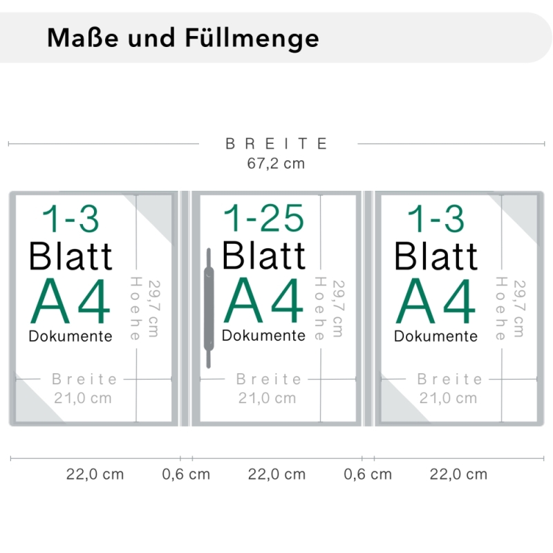 Naturkarton-Mappe 3-teilig in Blattgrün mit 2 Seiten Dreiecktaschen und 1 Heftstreifen