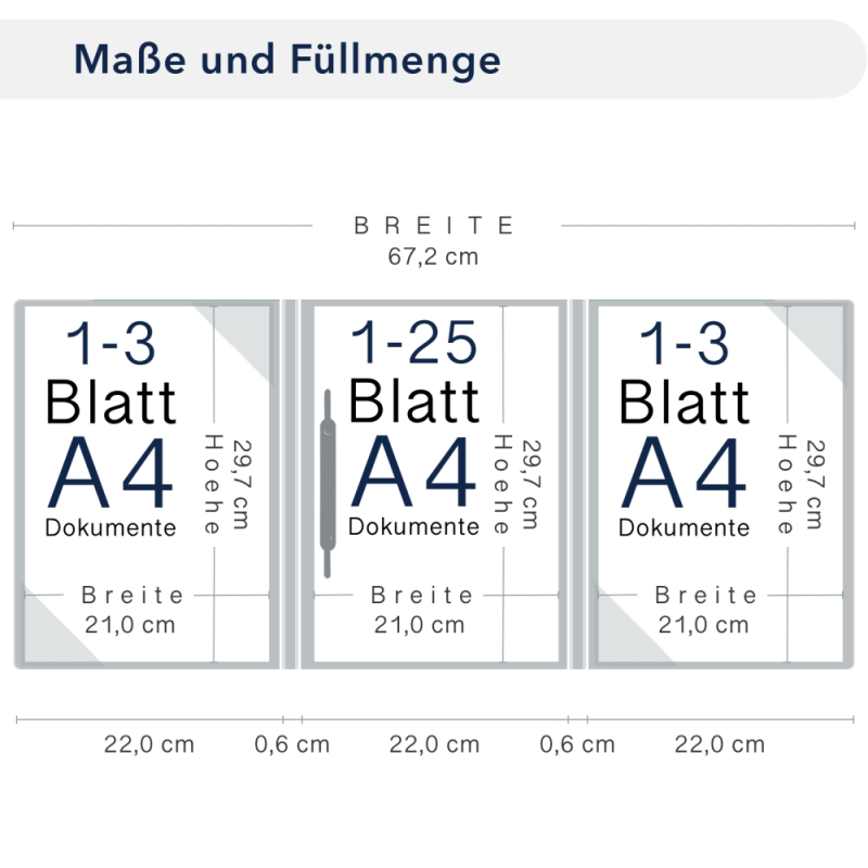 Naturkarton-Mappe 3-teilig in Marineblau mit 2 Seiten Dreiecktaschen und 1 Heftstreifen