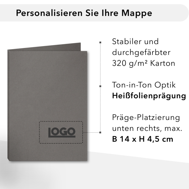 Naturkarton-Mappe 3-teilig in Steingrau mit 2 Seiten Dreiecktaschen und 1 Heftstreifen