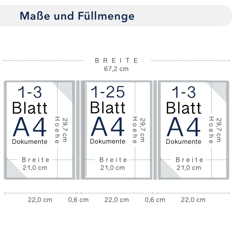 Naturkarton-Mappe 3-teilig in Marineblau mit 2 Seiten Dreiecktaschen und 1 Klemmschiene