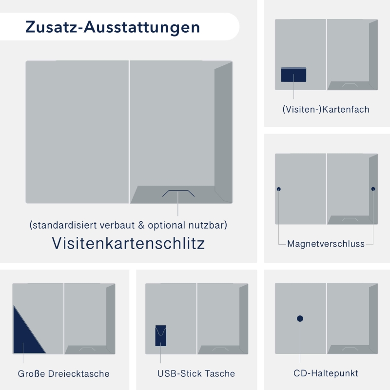 10 Stück Projektmappen mit Kartenfach (außen) und Laschen Lemani® Premium-Karton (1788)