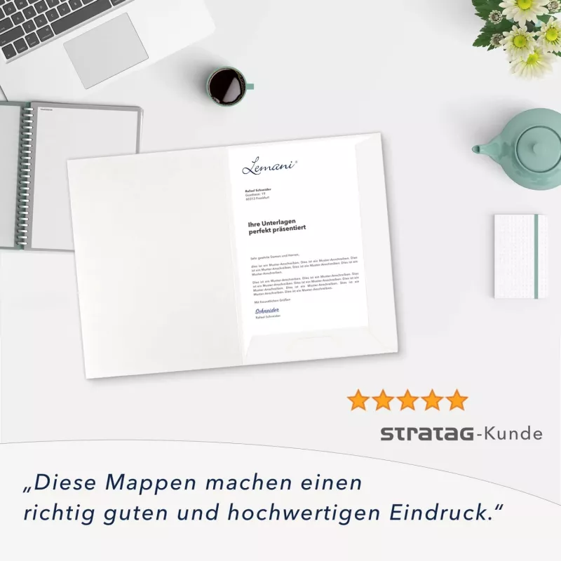 10 Stück Projektmappen mit Kartenfach (außen) und Laschen Lemani® Premium-Karton (1788)