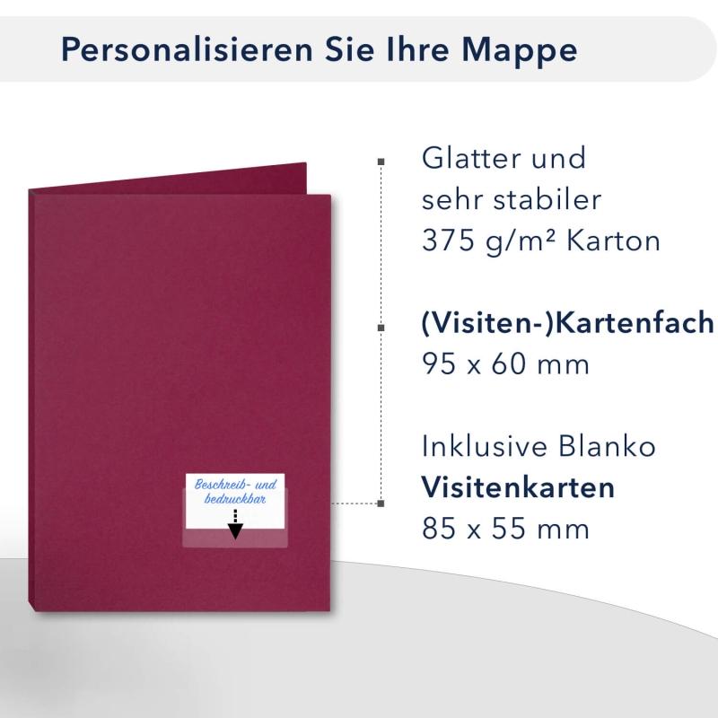 10 Stück Projektmappen mit Kartenfach (außen) und Laschen Lemanu® Premium-Karton (1738)