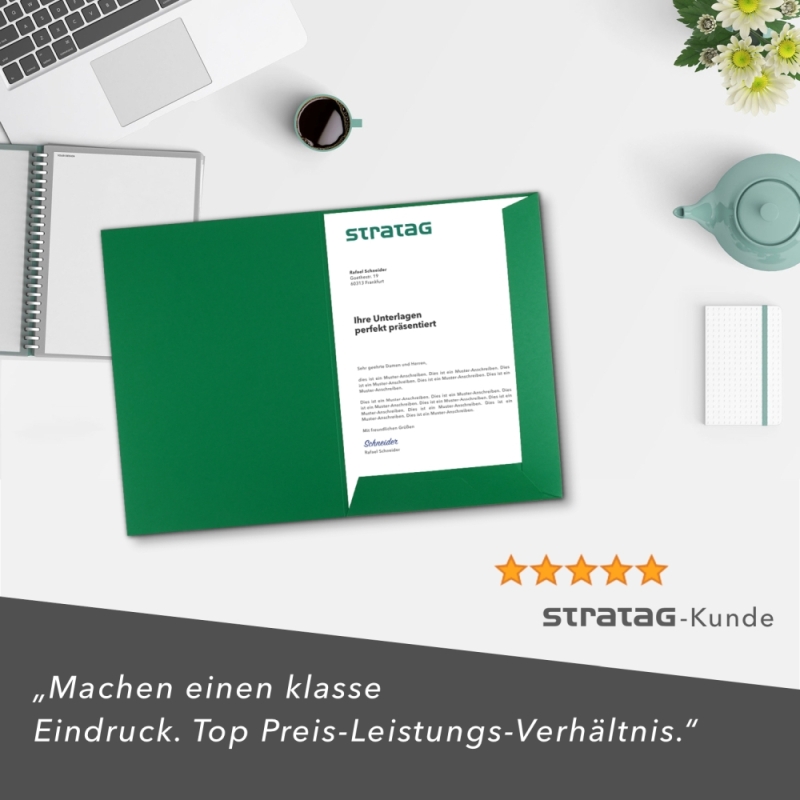 10 Stück Projektmappen mit Kartenfach (außen) und Laschen BL-exclusivdruck® Naturkarton (1708)