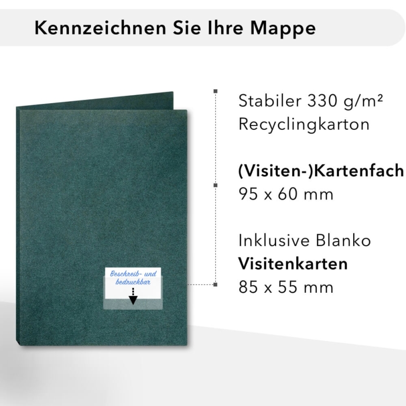 10 Stück Projektmappen mit Kartenfach (außen) und Laschen ECO Recyclingkarton (1718)