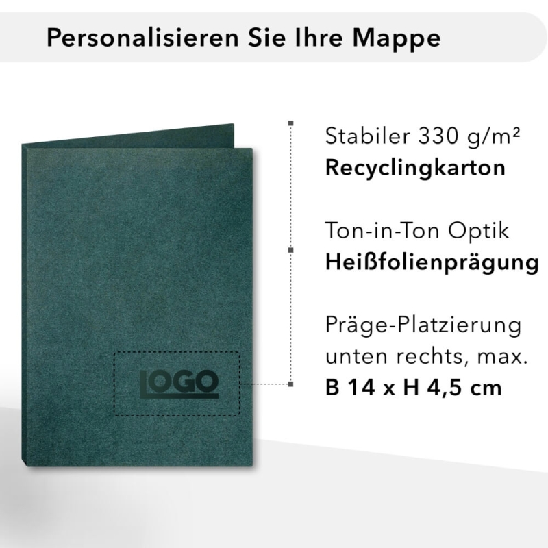 Recycling Karton-Mappe 1-teilig in Tannengrün mit 1 Klemmschiene