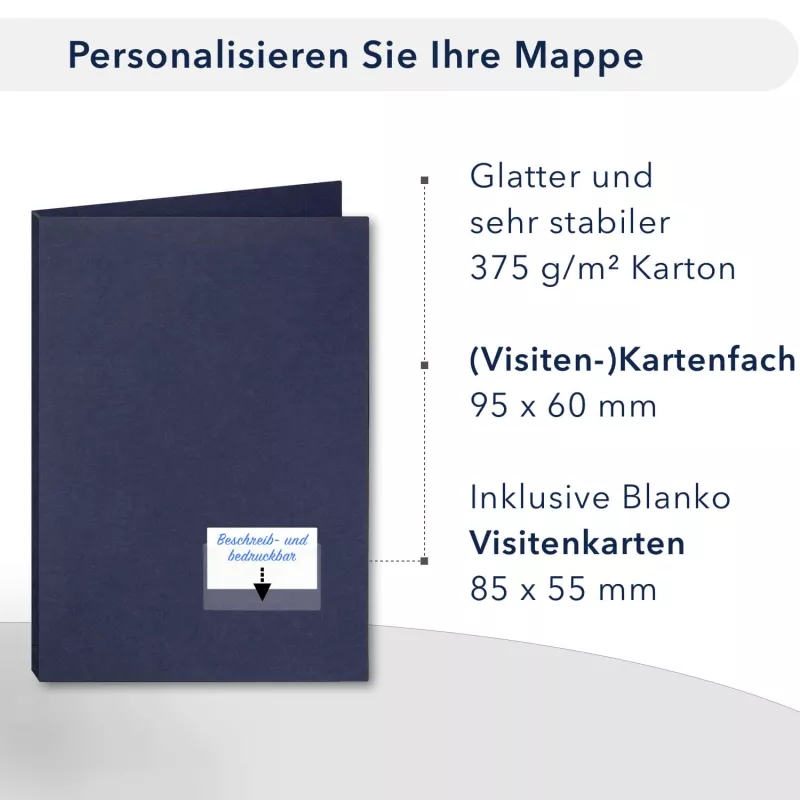 10 Stück Projektmappen mit Kartenfach (außen) und Laschen Lemani® Premium-Karton (1728)