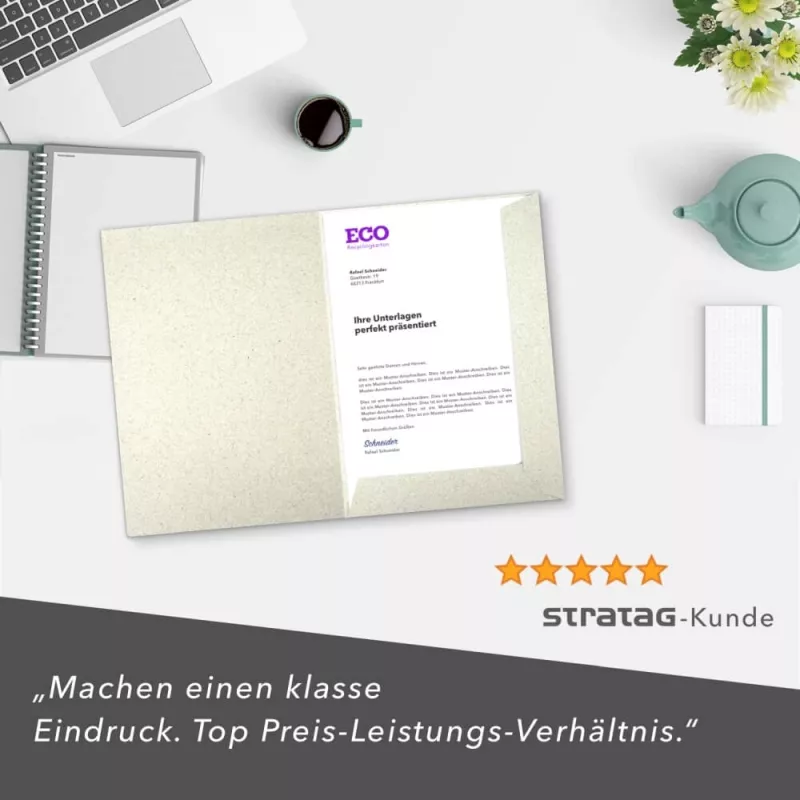 10 Stück Präsentationsmappen mit Laschen ECO Recyclingkarton (8821)