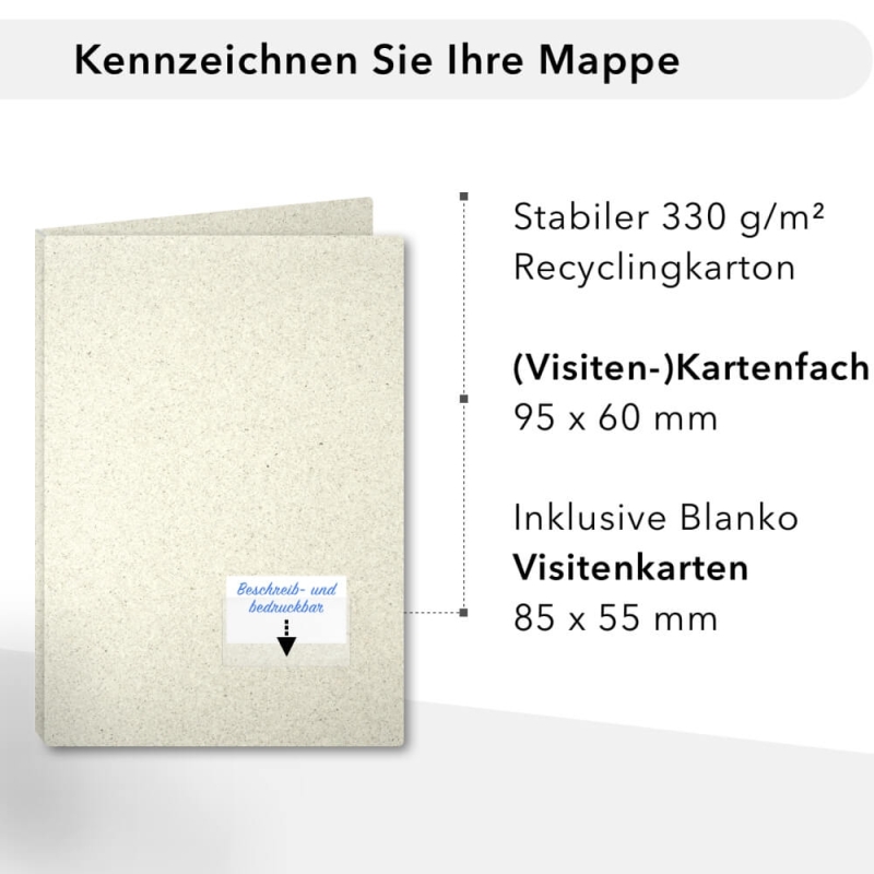 10 Stück Projektmappen mit Kartenfach (außen) und Laschen ECO Recyclingkarton (8828)