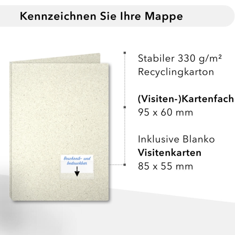 10 Stück Projektmappen mit Kartenfach (außen) und Laschen ECO Recyclingkarton (8828)