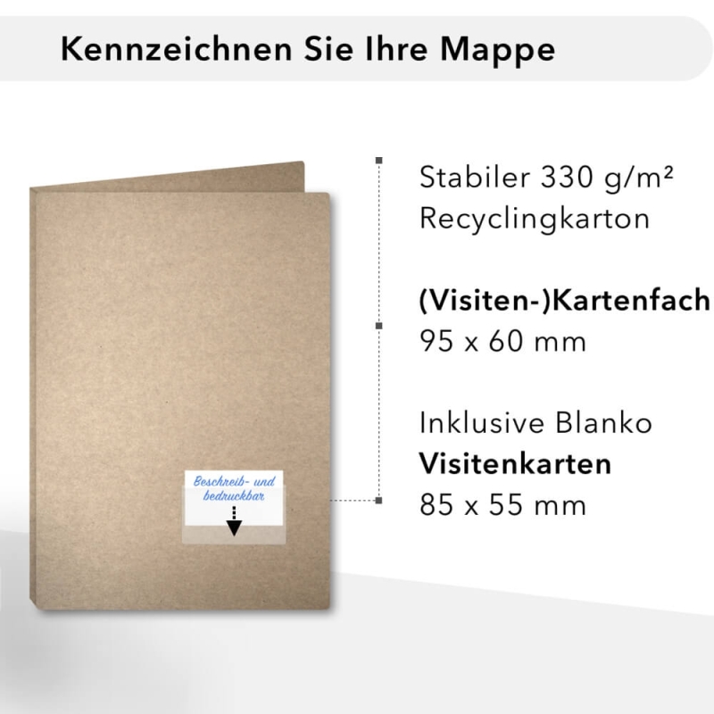 10 Stück Projektmappen mit Kartenfach (außen) und Laschen ECO Recyclingkarton (8838)