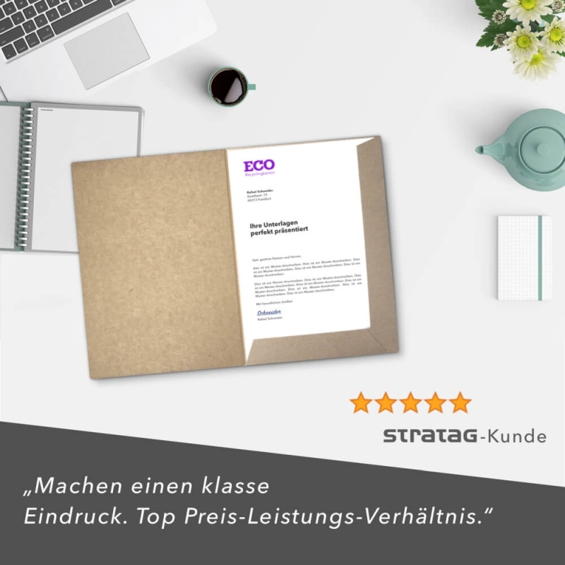 10 Stück Projektmappen mit Kartenfach (außen) und Laschen ECO Recyclingkarton (8838)