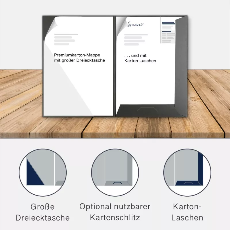 10 Stück Angebotsmappen mit Laschen und großer Dreiecktasche Lemani® Premium-Karton (1393)