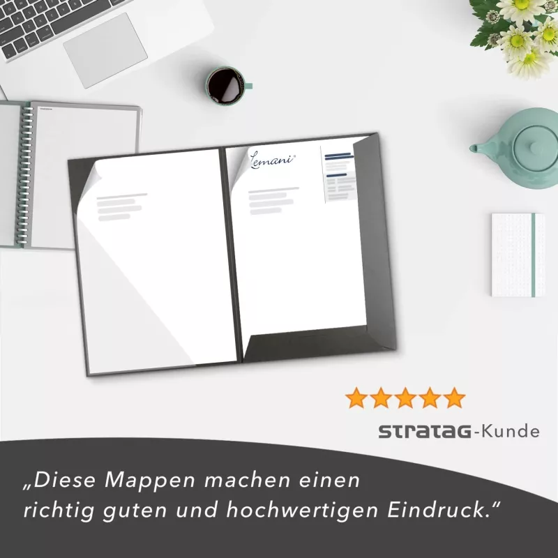 10 Stück Angebotsmappen mit Laschen und großer Dreiecktasche Lemani® Premium-Karton (1393)