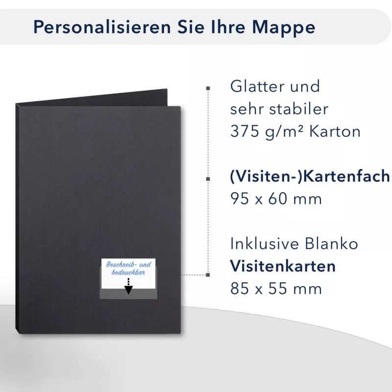 10 Stück Projektmappen mit Kartenfach (außen) und Laschen Lemani® Premium-Karton (1798)