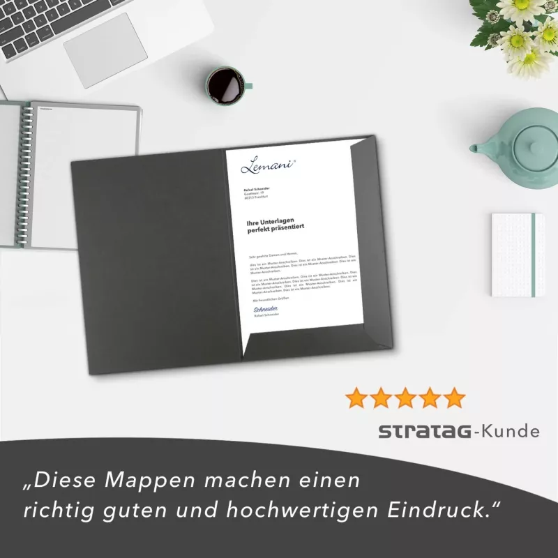 10 Stück Projektmappen mit Kartenfach (außen) und Laschen Lemani® Premium-Karton (1798)