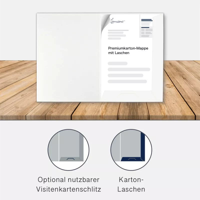 Premium Karton-Mappe 1-teilig in Perlweiß mit Laschen