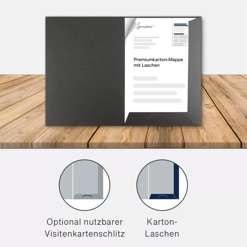 Premium Karton-Mappe 1-teilig in Graphitgrau mit Laschen