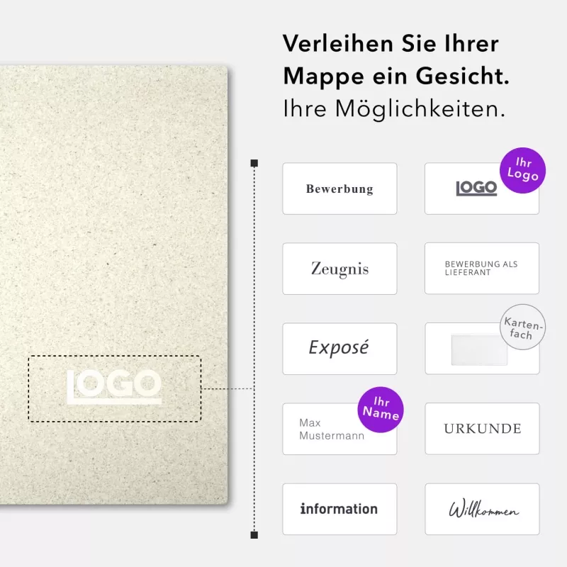 Recycling Karton-Mappe 1-teilig in Graspapier mit Dreiecktaschen