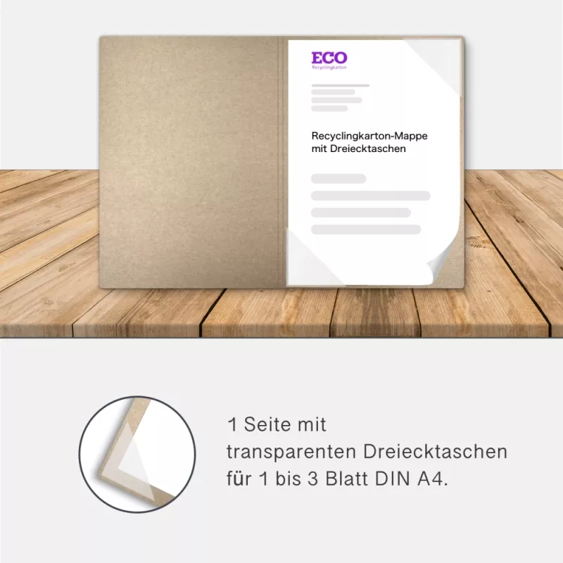 Recycling Karton-Mappe 1-teilig in Kraftkarton mit Dreiecktaschen