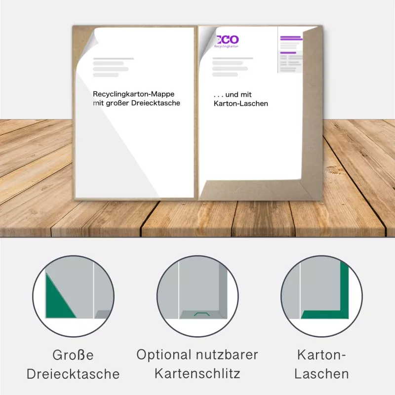 Recyclingkarton-Mappe 2-teilig aus Kraftkarton mit Laschen und großer Dreiecktasche