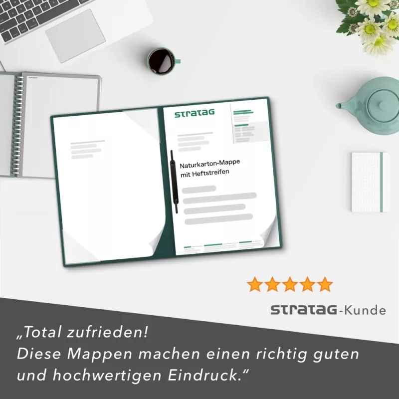 Recyclingkarton-Mappe 2-teilig aus Kraftkarton mit Dreiecktaschen und 1 Heftstreifen