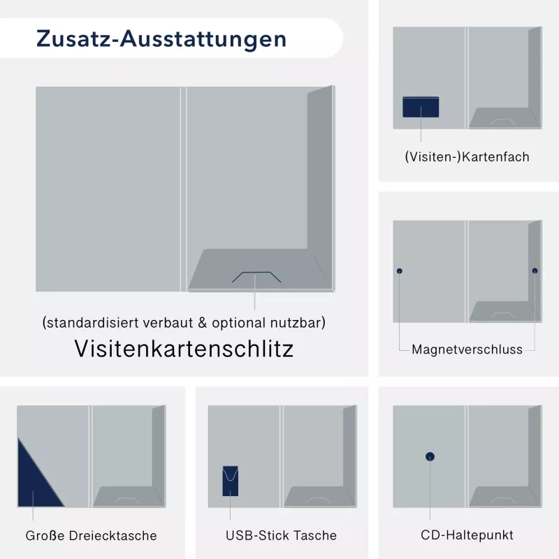 Premium Karton-Mappe 1-teilig in Perlweiß mit Laschen und Füllhöhe