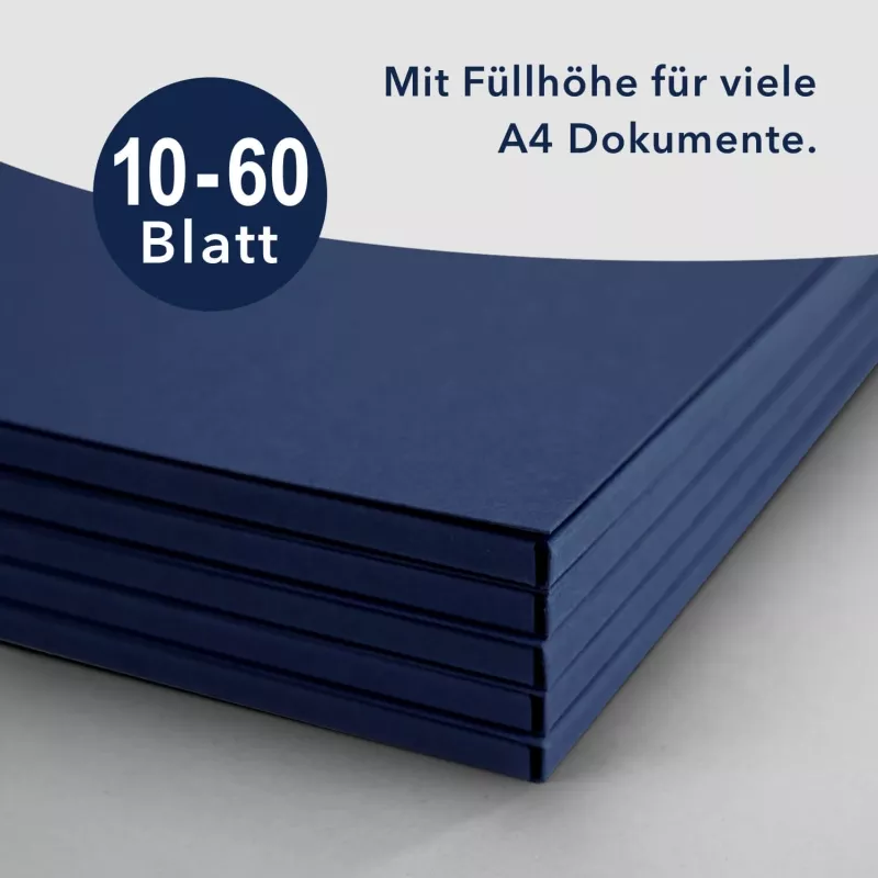 Premium Karton-Mappe 1-teilig in Marineblau mit Laschen und Füllhöhe